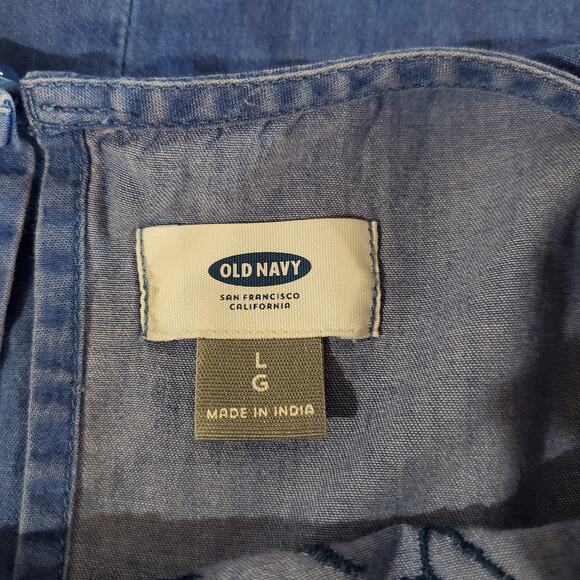 Old Navy Womens Embroidered Floral Chambray Denim Dress Size L Cottage Boho Blue - Picture 7 of 10
